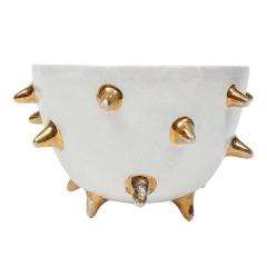  Bitossi Bitossi Bowl Ceramic White Gold Spikes Signed - 2844388