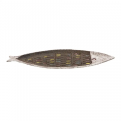  Bitossi Bitossi Fish Tray Ceramic White Matte Brown Pink Blue Incised Signed - 3101179