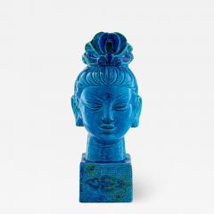  Bitossi Bitossi Kwan Yin Buddha Coin Bank Ceramic Blue Green Paisley Signed - 2747844