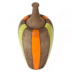  Bitossi Bitossi Lidded Vase Ceramic Moorish Stripes Chartreuse and Orange Signed - 2777107