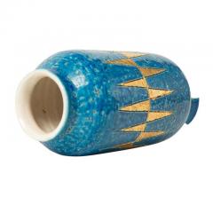  Bitossi Bitossi Vase Ceramic Blue and Gold Geometric Signed - 2743122