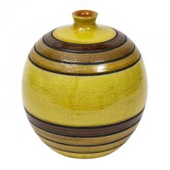  Bitossi Bitossi Vase Ceramic Chartreuse Green Earth Tones Stripes Signed - 2743540