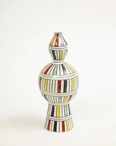  Bitossi Bitossi Vase Ceramic Geometric Stripes White Yellow Black Red Signed - 4147556