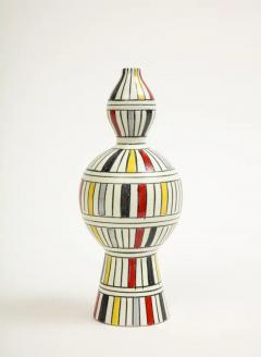  Bitossi Bitossi Vase Ceramic Geometric Stripes White Yellow Black Red Signed - 4147559