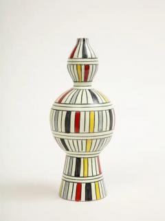  Bitossi Bitossi Vase Ceramic Geometric Stripes White Yellow Black Red Signed - 4147562