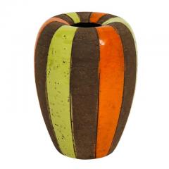  Bitossi Bitossi Vase Ceramic Moorish Stripes Chartreuse Orange Brown Signed - 2776427