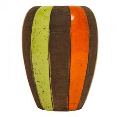  Bitossi Bitossi Vase Ceramic Moorish Stripes Chartreuse Orange Brown Signed - 2776428