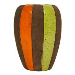  Bitossi Bitossi Vase Ceramic Moorish Stripes Chartreuse Orange Brown Signed - 2776429