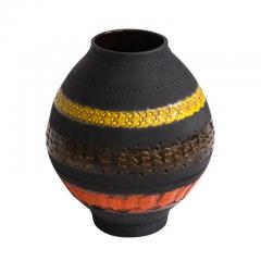  Bitossi Bitossi for Raymor Vase Ceramic Matte Black Yellow and Orange Signed - 2776364