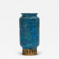  Bitossi Bitossi for Rosenthal Netter Vase Ceramic Blue Gold Cinese Signed - 2839797