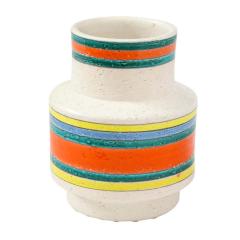  Bitossi Italian Ceramic Vase White Green Orange Yellow Blue Stripes Signed - 2844239