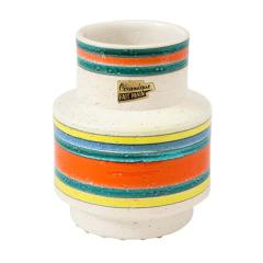  Bitossi Italian Ceramic Vase White Green Orange Yellow Blue Stripes Signed - 2844241