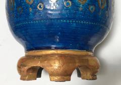  Bitossi Large 1960s Bitossi Pottery Cerulean glazed Lamp with Gilt Decoration - 1943068