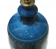  Bitossi Large 1960s Bitossi Pottery Cerulean glazed Lamp with Gilt Decoration - 1943069