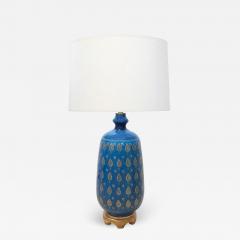  Bitossi Large 1960s Bitossi Pottery Cerulean glazed Lamp with Gilt Decoration - 1943256