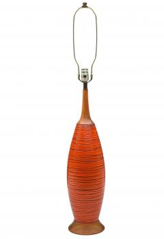  Bitossi Mid Century Danish or Italian Modern Orange Ceramic Pottery Walnut Table Lamp - 4333776