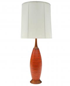  Bitossi Mid Century Danish or Italian Modern Orange Ceramic Pottery Walnut Table Lamp - 4333777