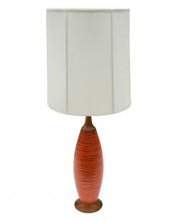  Bitossi Mid Century Danish or Italian Modern Orange Ceramic Pottery Walnut Table Lamp - 4333779