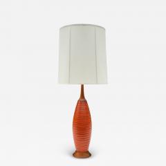  Bitossi Mid Century Danish or Italian Modern Orange Ceramic Pottery Walnut Table Lamp - 4334846