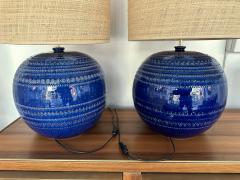  Bitossi Mid Century Pair of Ceramic Lamps Blue Rimini by Bitossi Italy 1990s - 3445625