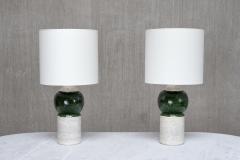  Bitossi Pair of Bitossi Ceramic Table Lamps with Green Glazed Spheres Bergboms 1960s - 4391306
