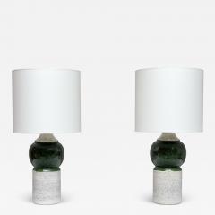  Bitossi Pair of Bitossi Ceramic Table Lamps with Green Glazed Spheres Bergboms 1960s - 4392290