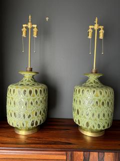  Bitossi Pair of Green Glazed Ceramic Lamps - 3076849