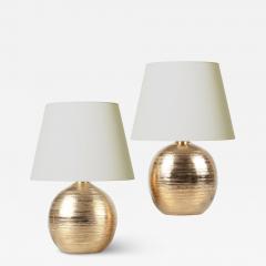  Bitossi Pair of Raked Gilded Lamps by Bitossi for Bergboms - 2878179
