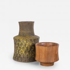  Bitossi Rare Bitossi Vase With Matching Teak Bowl - 3182883