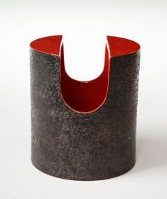  Bitossi Red Glaze Ceramic Vase with Black Matte Exterior by Bitossi Italy c 1960s - 1937807