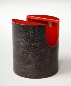  Bitossi Red Glaze Ceramic Vase with Black Matte Exterior by Bitossi Italy c 1960s - 1937808
