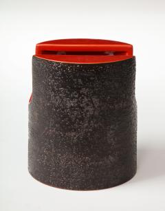  Bitossi Red Glaze Ceramic Vase with Black Matte Exterior by Bitossi Italy c 1960s - 1937809