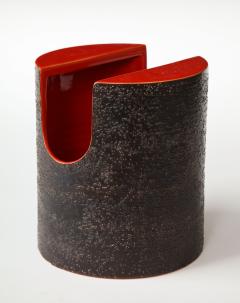  Bitossi Red Glaze Ceramic Vase with Black Matte Exterior by Bitossi Italy c 1960s - 1937810