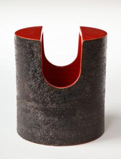  Bitossi Red Glaze Ceramic Vase with Black Matte Exterior by Bitossi Italy c 1960s - 1937811
