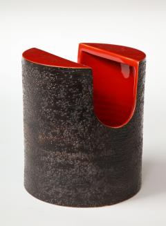 Bitossi Red Glaze Ceramic Vase with Black Matte Exterior by Bitossi Italy c 1960s - 1937812