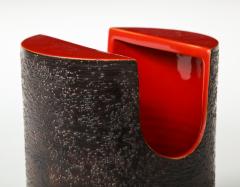  Bitossi Red Glaze Ceramic Vase with Black Matte Exterior by Bitossi Italy c 1960s - 1937813