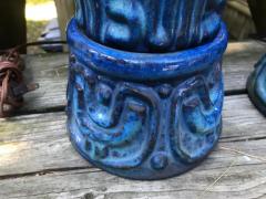  Bitossi Spectacular Pair XL Textured Blue Bitossi Style Ceramic Lamp Mid Century Modern - 3397083