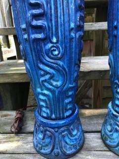  Bitossi Spectacular Pair XL Textured Blue Bitossi Style Ceramic Lamp Mid Century Modern - 3397084