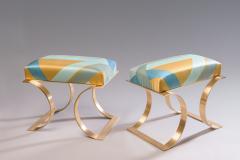  Blend Roma Pair of Handcrafted Stools in Brass and Printed Silk Italy 2021 - 1902203