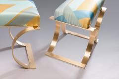  Blend Roma Pair of Handcrafted Stools in Brass and Printed Silk Italy 2021 - 1902213