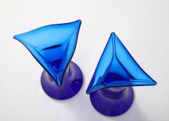  Blenko Glass Co 1960s Handblown Sculptural Blue Glass Vases - 4227806