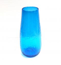  Blenko Glass Co Blenko Persian Blue Crackle Glass Vase Mid Century - 4436048