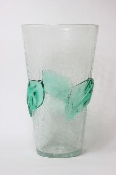  Blenko Glass Co Large Art Glass Vase with applied Green Leaves by Blenko Glass Co 1950s - 2622168