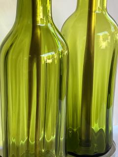  Blenko Glass Co Large Pair Blenko Mid Century Olive green Ribbed Vases now as Lamps - 4240000
