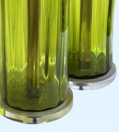  Blenko Glass Co Large Pair Blenko Mid Century Olive green Ribbed Vases now as Lamps - 4240001