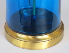  Blenko Glass Co Striking pair of blue art glass bottle form lamps possibly by Blenko Glassworks - 995496