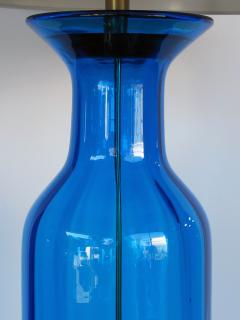  Blenko Glass Co Striking pair of blue art glass bottle form lamps possibly by Blenko Glassworks - 995498