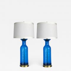  Blenko Glass Co Striking pair of blue art glass bottle form lamps possibly by Blenko Glassworks - 995551