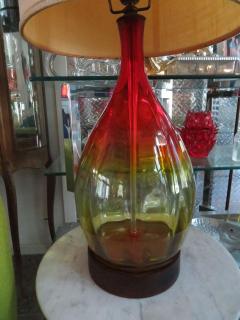  Blenko Glass Co Stunning Amberina Orange Red Blenko Lamp Mid Century Modern - 1600673