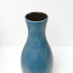  Bo Fajans BO FAJANS BLUE CERAMIC BULBOUS VASE GEOMETRIC PATTERN IN RELIEF SWEDEN 1940 - 3447396